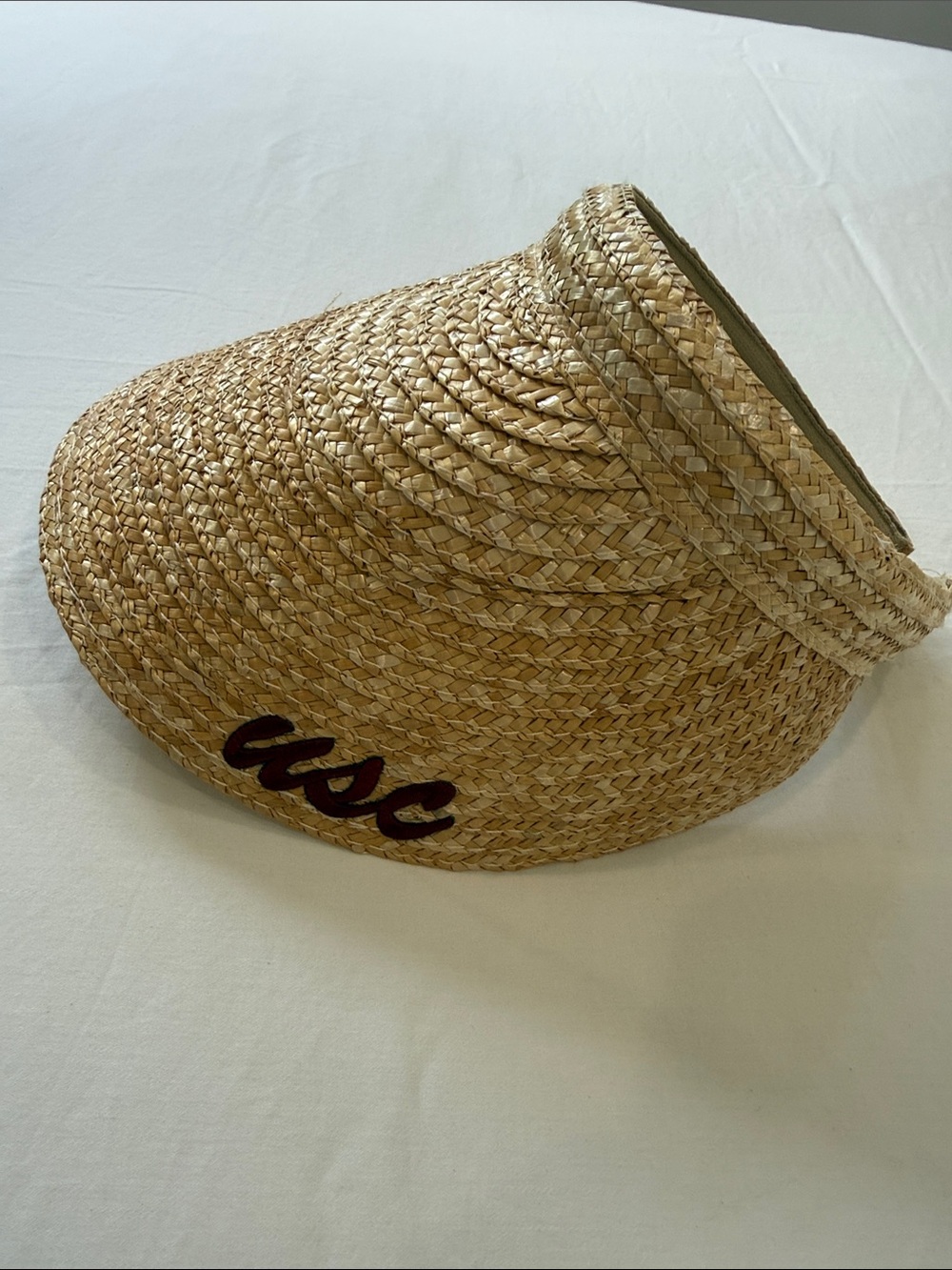 USC Straw Visor Sun Hat with Embroidered Accent - Natural